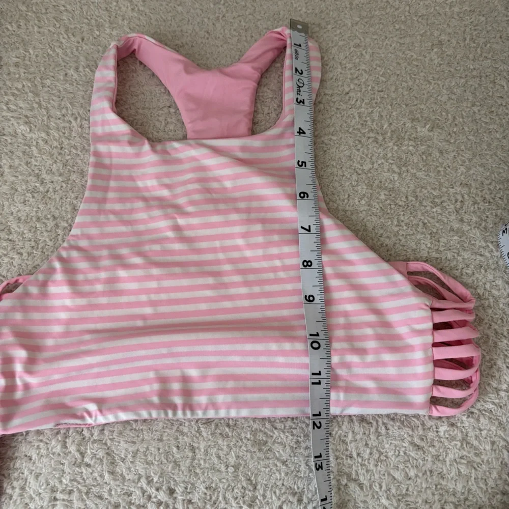 Janie and Jack Swim Top Girls M Pink White Striped‎ Reversable Bikini Top Beach